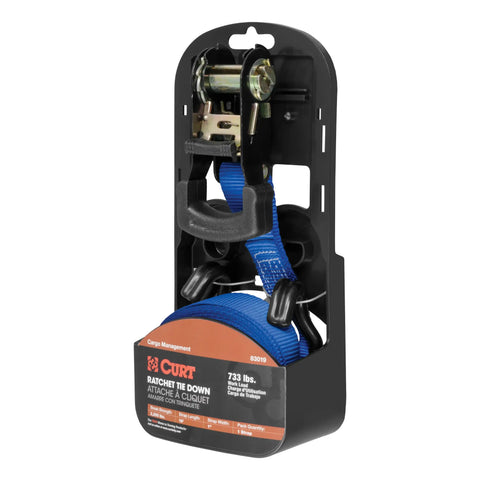 CURT 83019 - 1-Inch x 16-Foot Blue Nylon Ratchet Strap 2200 lbs. Break Strength