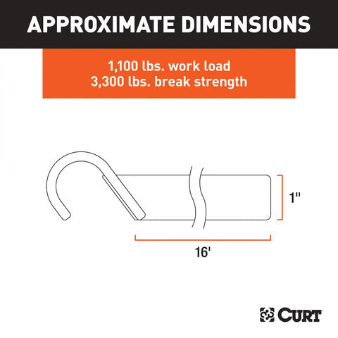 CURT 83025 - 16ft. Orange Cargo Strap with J-Hooks (1100 lbs.)