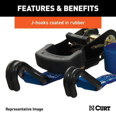 CURT 83025 - 16ft. Orange Cargo Strap with J-Hooks (1100 lbs.)