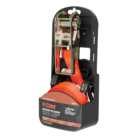 CURT 83025 - 16ft. Orange Cargo Strap with J-Hooks (1100 lbs.)