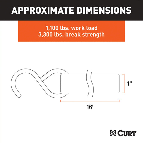 CURT 83027 - 16ft. Lime Green Cargo Strap with S-Hooks (1100 lbs.)