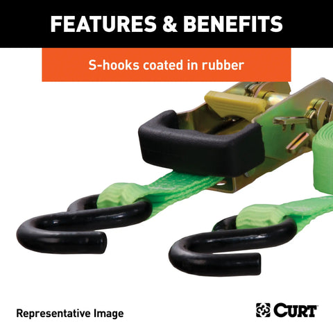 CURT 83028 - 16ft. Lime Green Cargo Straps with S-Hooks (1100 lbs 2-Pack)