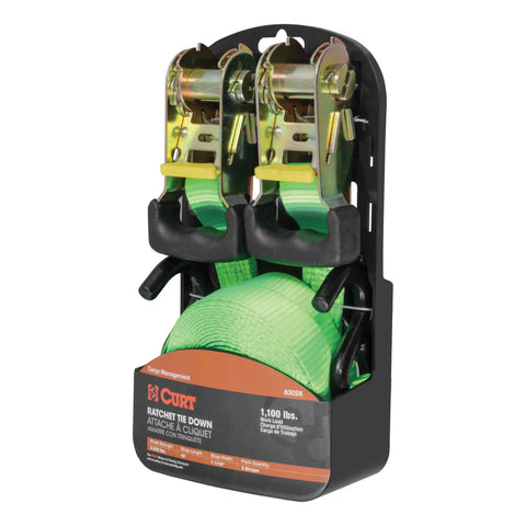 CURT 83028 - 16ft. Lime Green Cargo Straps with S-Hooks (1100 lbs 2-Pack)