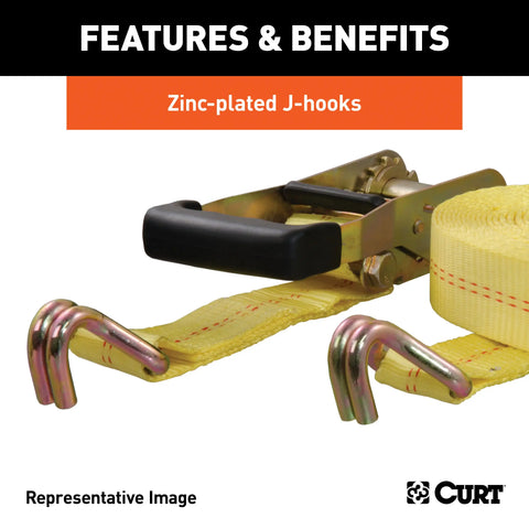 CURT 83036 - 14ft. Yellow Cargo Strap with J-Hooks (1667 lbs.)