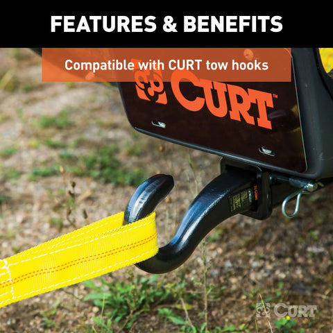 CURT 83066 - 30-Foot Yellow Nylon Recovery Tow Strap 18000 lbs Break Strength