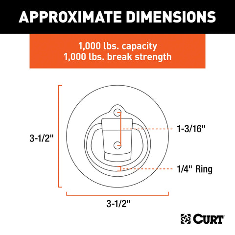 CURT 83710 - 1-1/8in. x 1-5/8in. Recessed Tie-Down Ring (1000 lbs Clear Zinc)