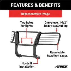 ARIES 9044 - 1-1/2-Inch Black Steel Grille Guard, No-Drill, Select Nissan Frontier