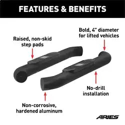 ARIES AL231008 - Big Step 4 Black Aluminum Round Side Bars, Select Jeep Wrangler JK