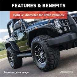 ARIES AL231008 - Big Step 4 Black Aluminum Round Side Bars, Select Jeep Wrangler JK