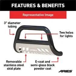 ARIES B35-5006 - 3 Black Steel Bull Bar, Select Dodge, Ram 1500, 2500, 3500