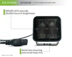 DV8 Offroad BE3EW40W UNIVERSAL 3 INCH CUBE LED LIGHT WITH FLOOD PATTERN AND POST MOUNT