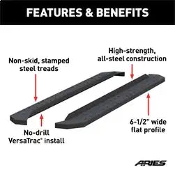 ARIES C2885 - RidgeStep 6-1/2 x 85 Black Steel Running Boards (No Brackets)