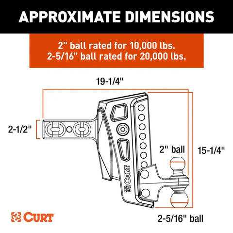 CURT 45955 Rebellion XD Adjustable Cushion Hitch (2-1/2 Shank, 2", 2-5/16 Balls, 20K)