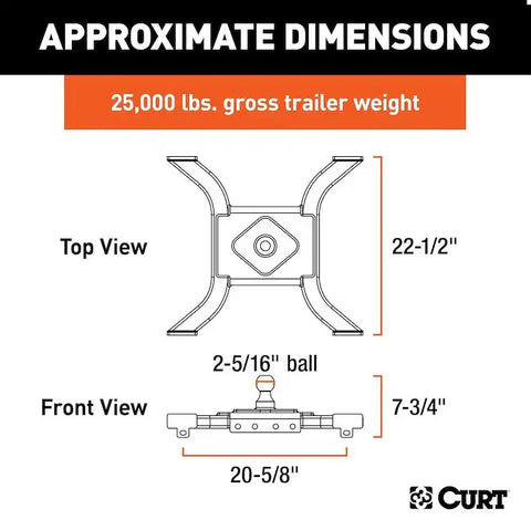 CURT 16085 Spyder 5th Wheel Rail Gooseneck Hitch with 2-5/16 Ball, 25K