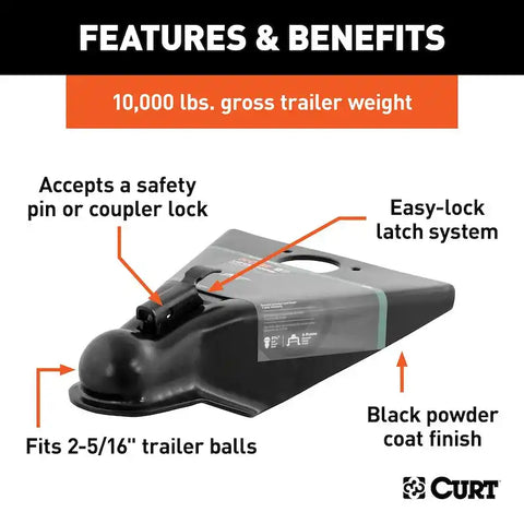 CURT 25200 Black A-Frame Trailer Coupler, 2-5/16-Inch Hitch Ball, 10,000 lbs