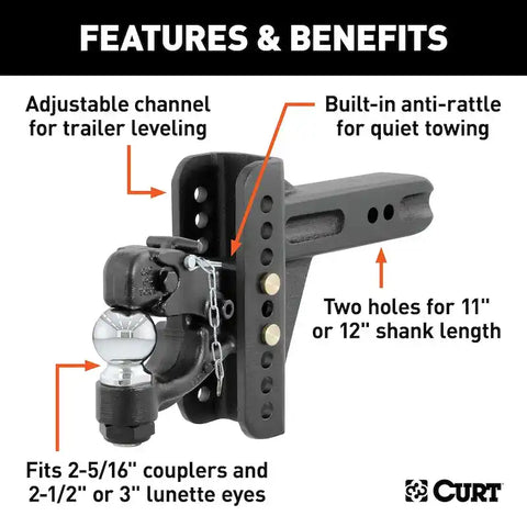 CURT 45908 Adjustable Channel Mount with 2-5/16 Ball & Pintle (2-1/2 Shank, 20,000 lbs.)