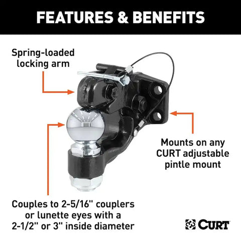 CURT 48200 Ball & Pintle Hitch (2-5/16 Ball, 16,000 lbs. Capacity)