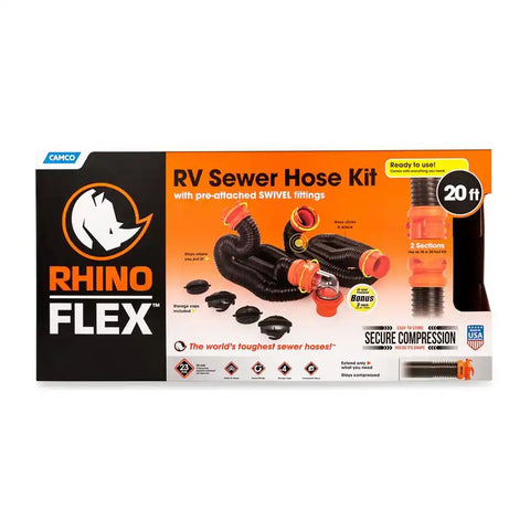 Camco 39741 Sewer Hose RhinoFLEX , 20 Foot Length 23 Mils Polyolefin Reinforced With Steel Wire Black