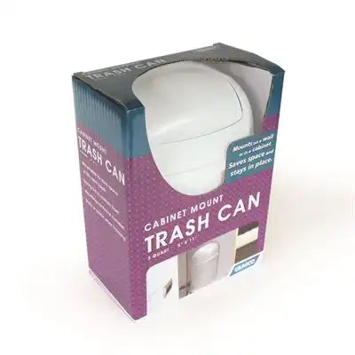 Camco 43961 Trash Can 11 Inch Height x 8-3/4 Width 5 Length Wall Mount or Inside Cabinet White Plastic