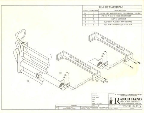 RANCH HAND BTD941BLR 94-01 RAM LEGEND BULLNOSE