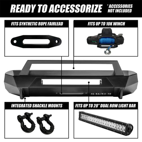 Raptor Series FBM83TYN-RT Magnum - Front Stubby Winch Ready Bumpers Black Textured Alloy Steel 16-23 Toyota Tacoma Note: Fits All Models. Optional RT Bar Installed Could Cause Interference With Facing Camera And TSS Equipped Models
