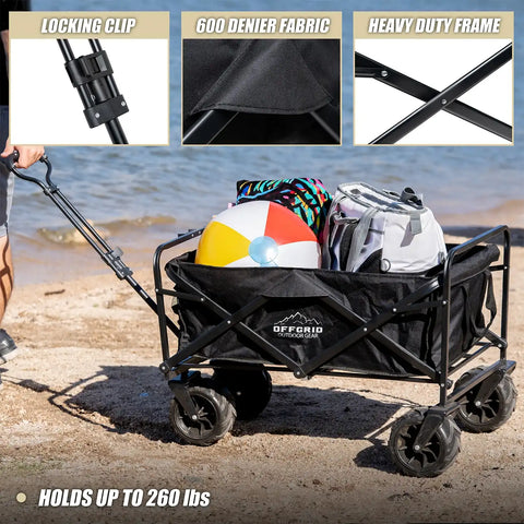Raptor Series FC-100-BLK OFFGRID - Wagon Cart Black Polyester Collapsible Heavy Duty Outdoor