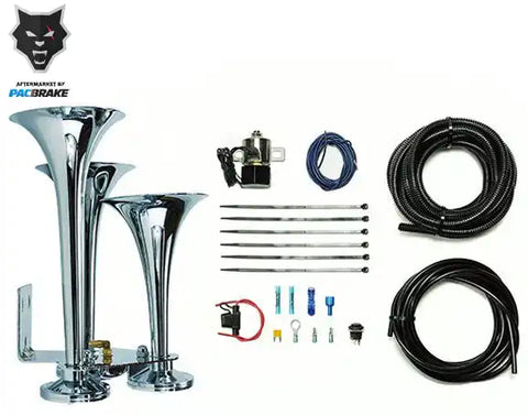 Pacbrake Basic Triple Train Horn For Onboard Air Cast Zinc Alloy/Stainless Steel Chrome