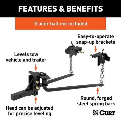 CURT 17051 Round Bar Weight Distribution Hitch With Integrated Lubrication (6-8K)
