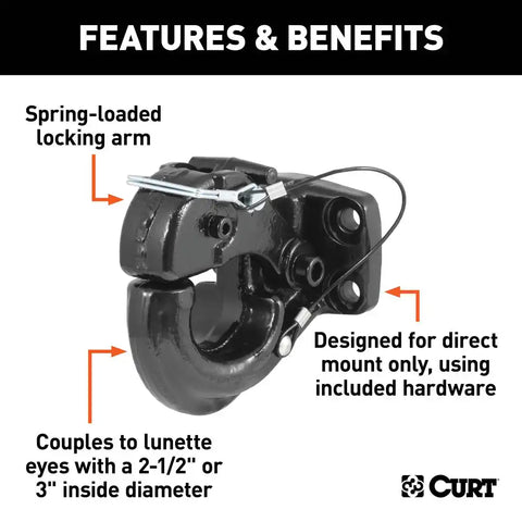 CURT 48231 Curt, Pintle Hook (60,000 lbs., 2-1/2 or 3 Lunette Rings)