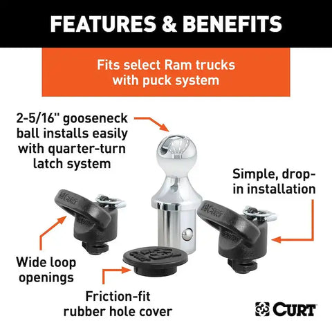 CURT 60618 - OEM Puck System 2-5/16in. Gooseneck Kit Ram (30K)
