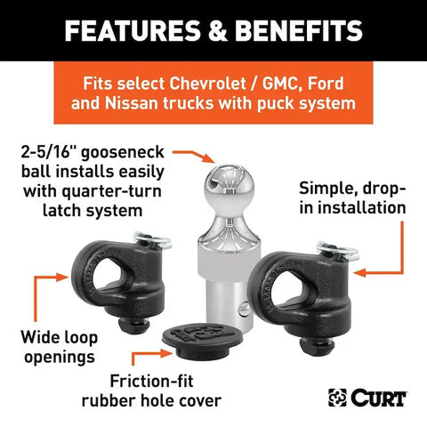 CURT 60692 - OEM Puck System 2-5/16in. Gooseneck Kit Chevrolet Ford GMC Nissan 30K