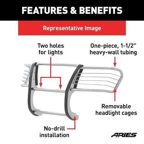 ARIES 4076-2 - Polished Stainless Grille Guard, Select Hummer H2