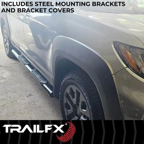 TrailFX A1542B - With Step Pads 4 In Oval Straight Powder Coated Black Mild Steel Welded End Crew Cab Pickup