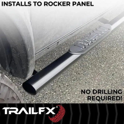 TrailFX A1542B - With Step Pads 4 In Oval Straight Powder Coated Black Mild Steel Welded End Crew Cab Pickup