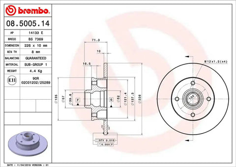 BREMBO 08500514C02 DISC BRAKE ROTOR