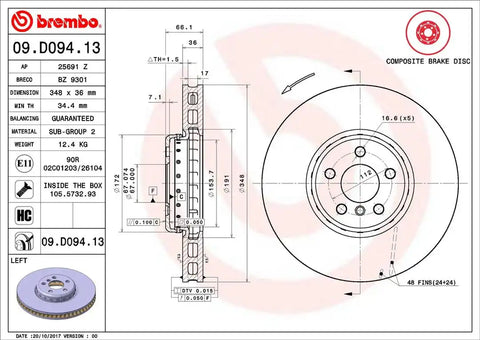 BREMBO 09D09413C02 DISC BRAKE ROTOR