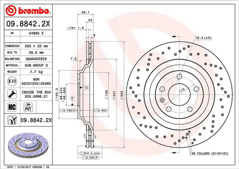 BREMBO 0988422XC02 DISC BRAKE ROTOR