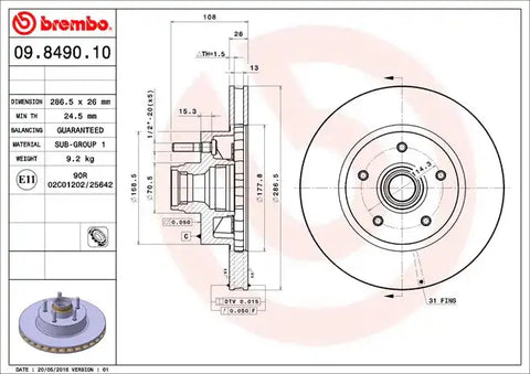 BREMBO 09849010C02 DISC BRAKE ROTOR