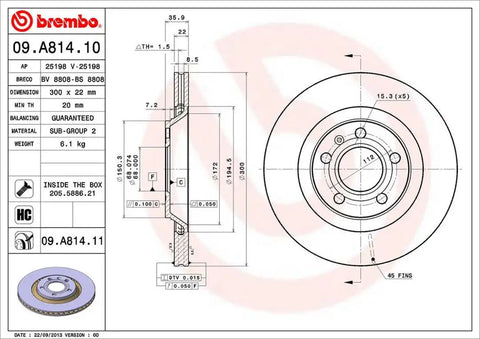 BREMBO 09A81411C02 DISC BRAKE ROTOR