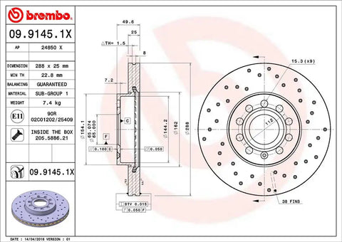 BREMBO 0991451XC02 DISC BRAKE ROTOR