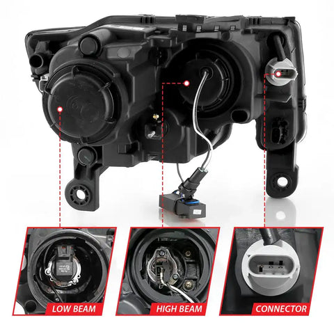 ANZO USA 111418 Headlight Assembly Halogen Bulb Projector Beam With Switchback Dayt