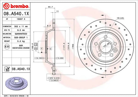 BREMBO 08A5401XC02 DISC BRAKE ROTOR