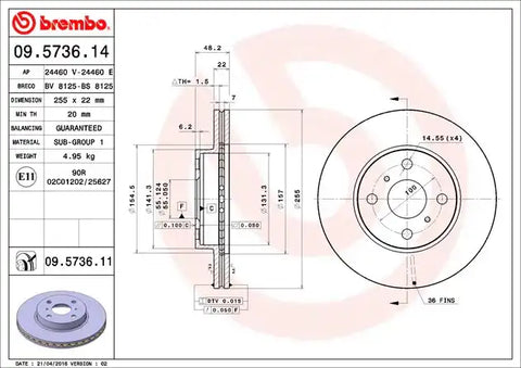 BREMBO 09573611C02 DISC BRAKE ROTOR