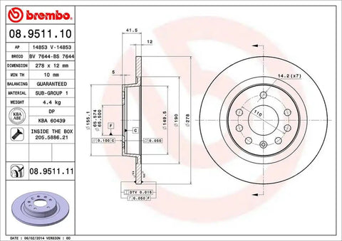 BREMBO 08951111C02 DISC BRAKE ROTOR