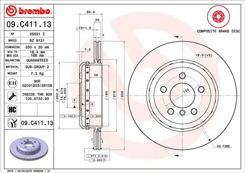 BREMBO 09C41113C02 DISC BRAKE ROTOR