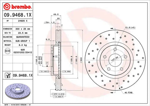 BREMBO 0994681XC02 DISC BRAKE ROTOR