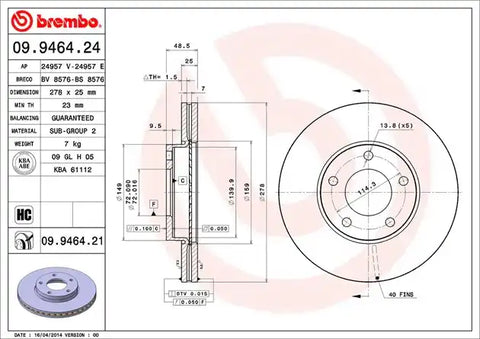 BREMBO 09946421C02 DISC BRAKE ROTOR