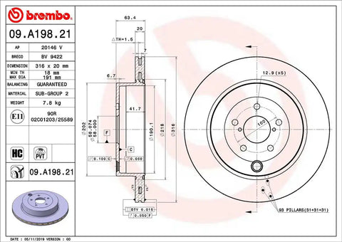 BREMBO 09A19821C02 DISC BRAKE ROTOR