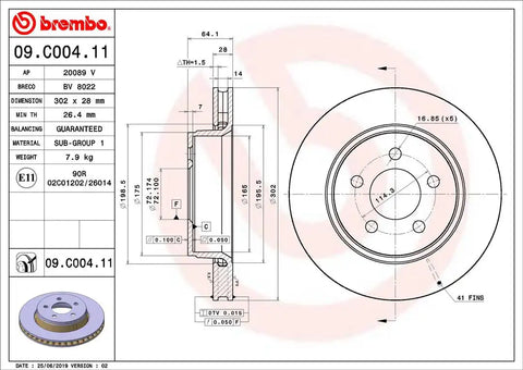 BREMBO 09C00411C02 DISC BRAKE ROTOR