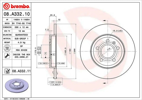 BREMBO 08A33211C02 DISC BRAKE ROTOR